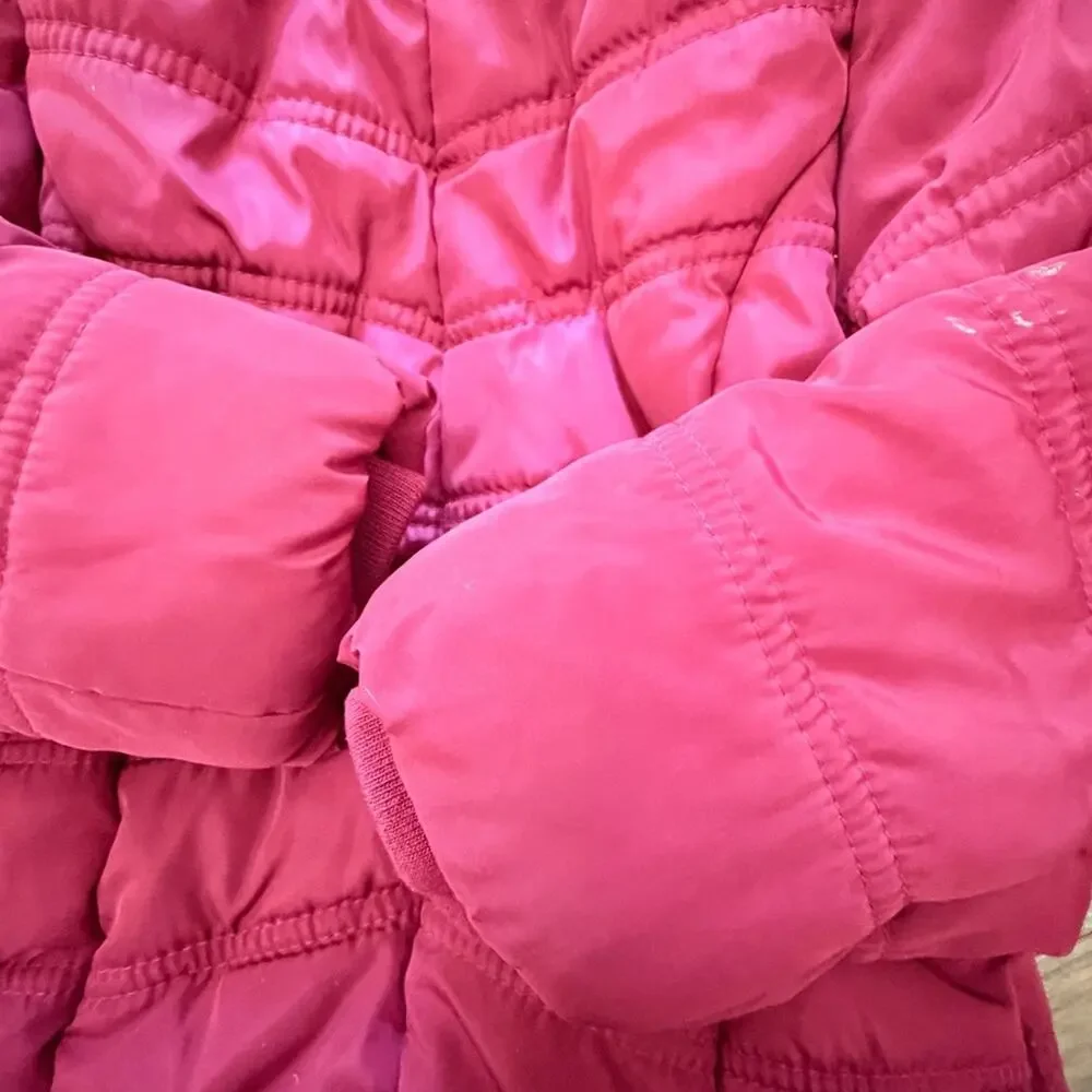 girls 4T Pink Puffer Jacket mid-length faux fur trim hood Calvin Klein